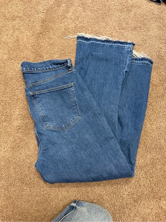 Veronica Beard Denim - Veronica Beard Blue Straight-Leg Jeans with Frayed Hem